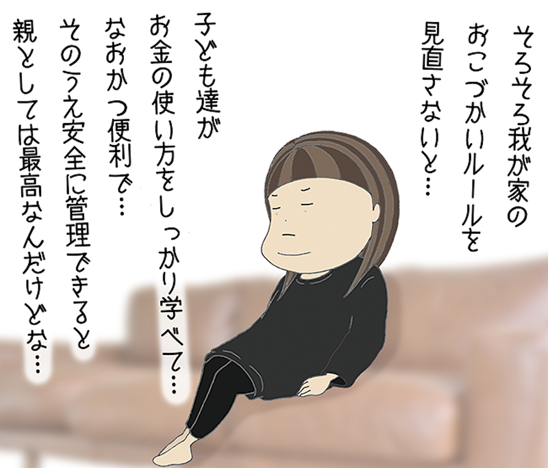 おこづかいの管理方法やルールの見直しを考えているハルコさんのイラスト