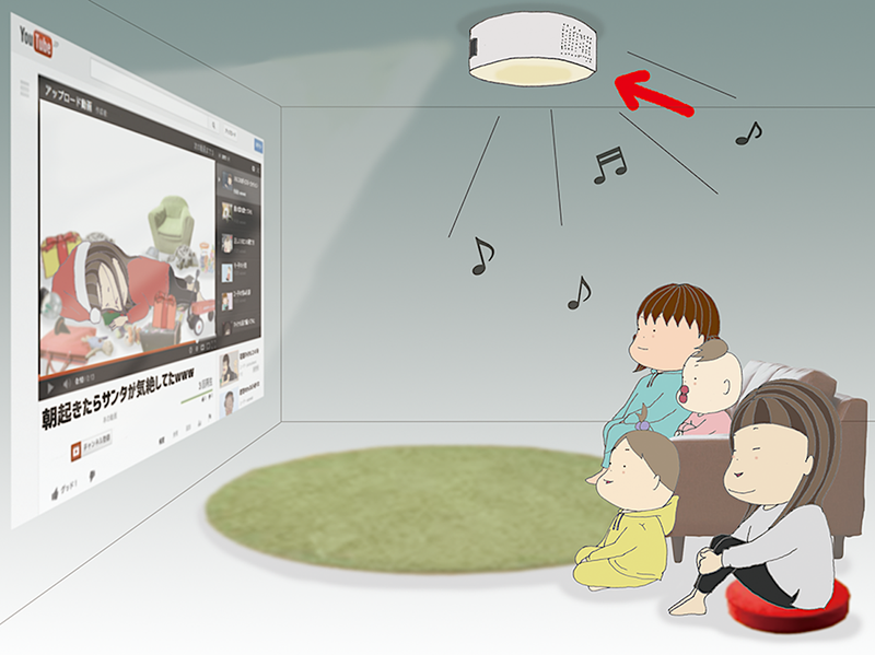 スクリーンでyoutubeを見る家族のイラスト
