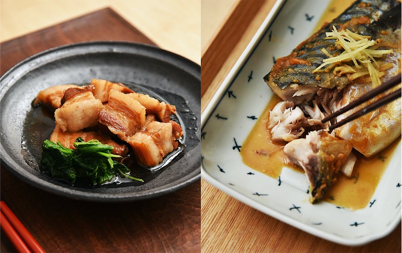 豚肉の角煮とさばの味噌煮の写真